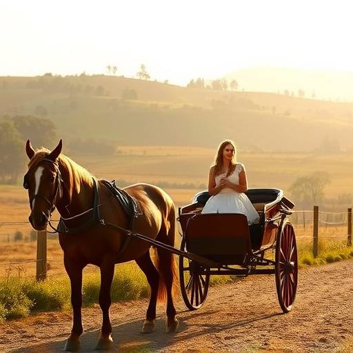 A couple enjoying a horse-drawn carriage ride through the countryside.