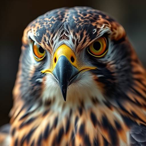 A detailed close-up of a falcon's intense gaze during the falconry experience.
